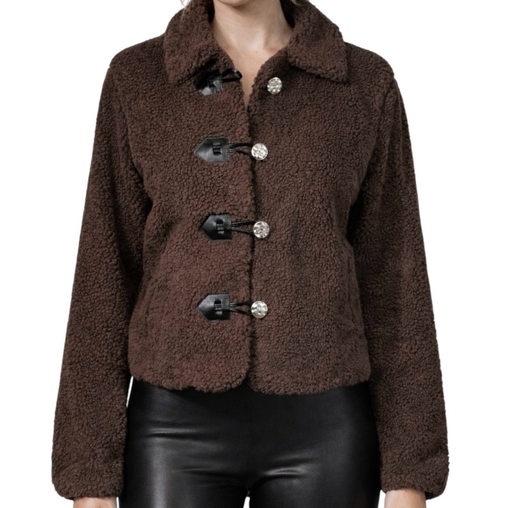 VIGOSS Chocolate Brown Sherpa Toggle Jacket Teddy Coat XL BNWT
